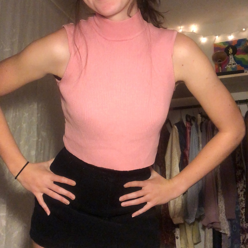 Pink Mock Neck Crop Top